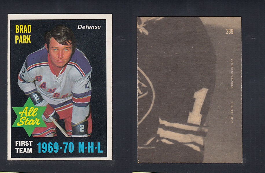 1970-71 O-PEE-CHEE HOCKEY CARD #239 ALL STAR: BRAD PARK photo 1970-71 O-PEE-CHEE HOCKEY CARD #239 ALL STAR: BRAD PARK photo