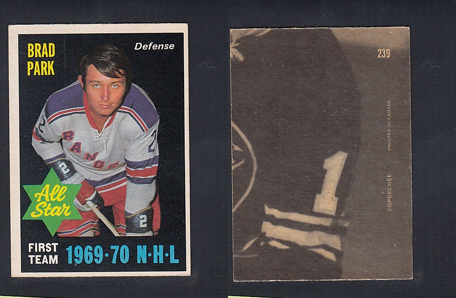 1970-71 O-PEE-CHEE HOCKEY CARD #239 ALL STAR: BRAD PARK photo 1970-71 O-PEE-CHEE HOCKEY CARD #239 ALL STAR: BRAD PARK photo