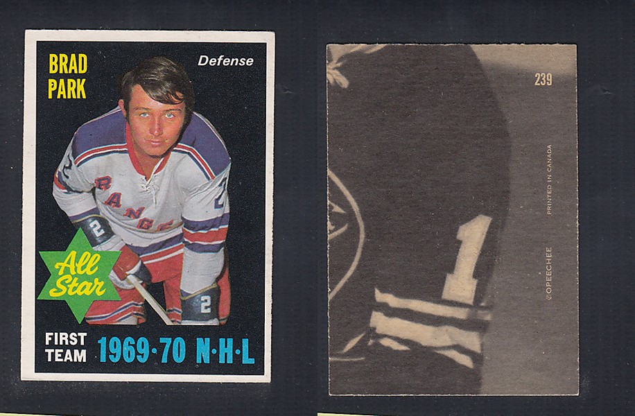 1970-71 O-PEE-CHEE HOCKEY CARD #239 ALL STAR: BRAD PARK photo 1970-71 O-PEE-CHEE HOCKEY CARD #239 ALL STAR: BRAD PARK photo