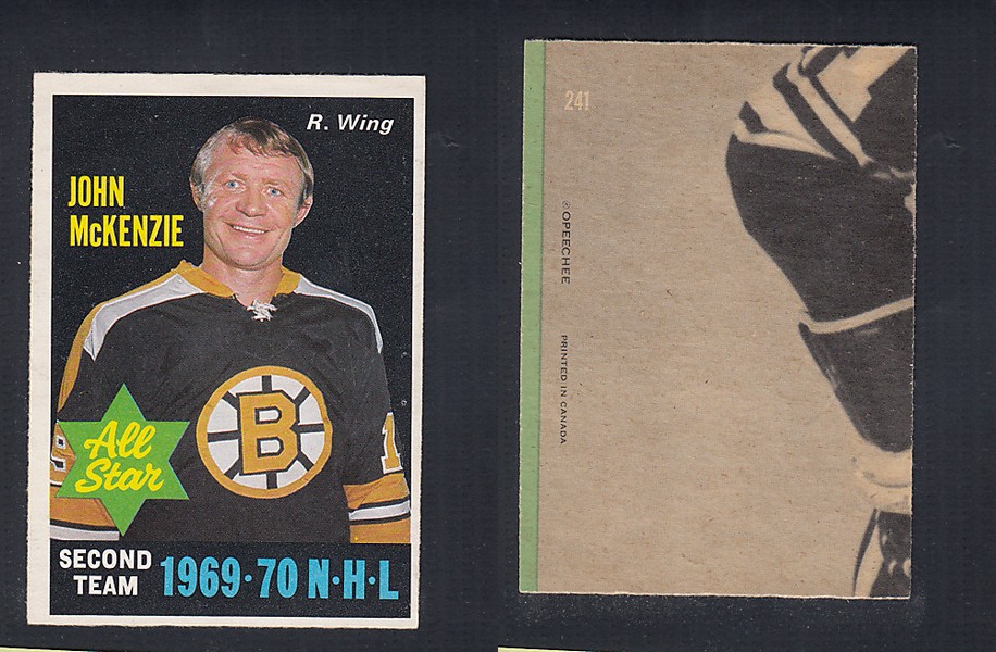 1970-71 O-PEE-CHEE HOCKEY CARD #241 ALL STAR: JOHN McKENZIE photo 1970-71 O-PEE-CHEE HOCKEY CARD #241 ALL STAR: JOHN McKENZIE photo