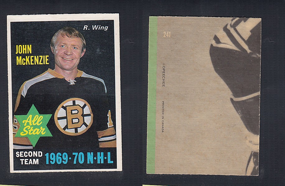 1970-71 O-PEE-CHEE HOCKEY CARD #241 ALL STAR: JOHN McKENZIE photo 1970-71 O-PEE-CHEE HOCKEY CARD #241 ALL STAR: JOHN McKENZIE photo