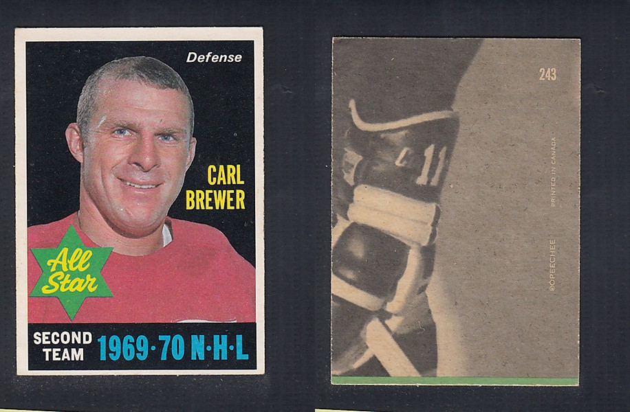 1970-71 O-PEE-CHEE HOCKEY CARD #243 ALL STAR: CARL BREWER photo 1970-71 O-PEE-CHEE HOCKEY CARD #243 ALL STAR: CARL BREWER photo