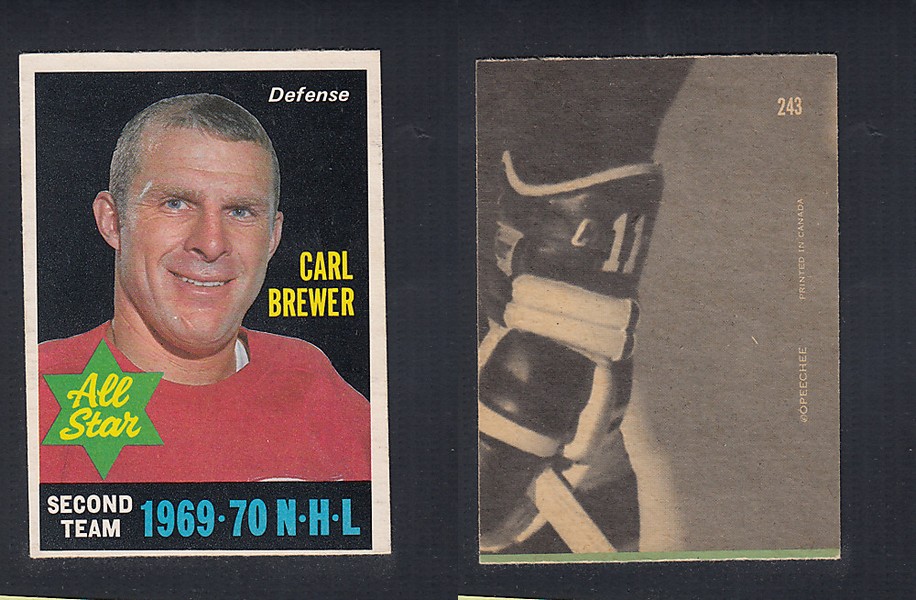 1970-71 O-PEE-CHEE HOCKEY CARD #243 ALL STAR: CARL BREWER photo 1970-71 O-PEE-CHEE HOCKEY CARD #243 ALL STAR: CARL BREWER photo