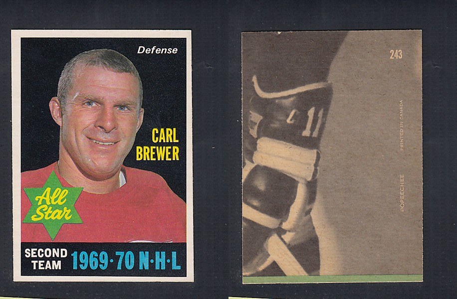1970-71 O-PEE-CHEE HOCKEY CARD #243 ALL STAR: CARL BREWER photo 1970-71 O-PEE-CHEE HOCKEY CARD #243 ALL STAR: CARL BREWER photo