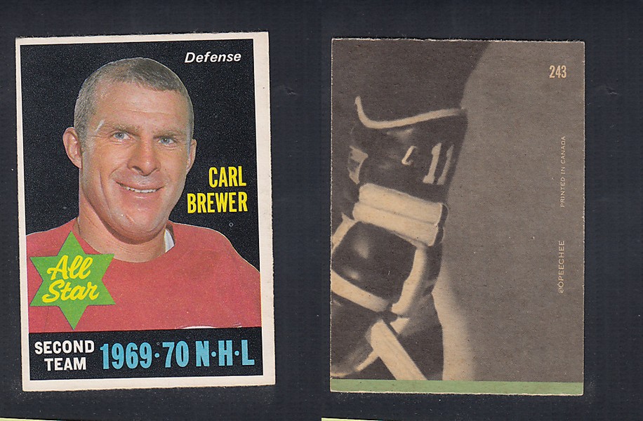 1970-71 O-PEE-CHEE HOCKEY CARD #243 ALL STAR: CARL BREWER photo 1970-71 O-PEE-CHEE HOCKEY CARD #243 ALL STAR: CARL BREWER photo