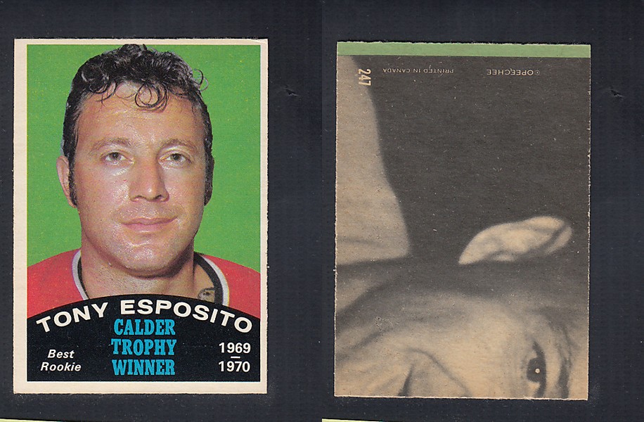 1970-71 O-PEE-CHEE HOCKEY CARD #247 CALDER TROPHY AWARD WINNER: TONY ESPOSITO photo 1970-71 O-PEE-CHEE HOCKEY CARD #247 CALDER TROPHY AWARD WINNER: TONY ESPOSITO photo