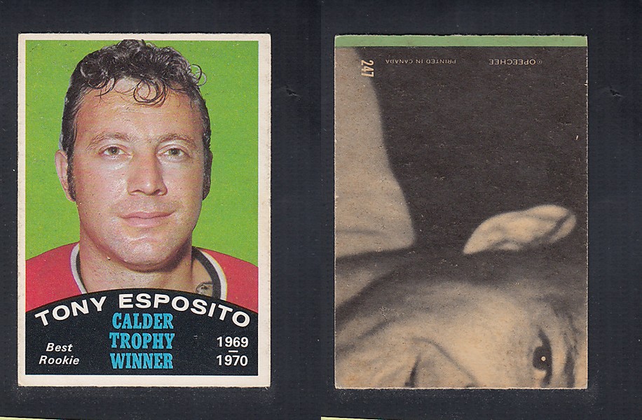 1970-71 O-PEE-CHEE HOCKEY CARD #247 CALDER TROPHY AWARD WINNER: TONY ESPOSITO photo 1970-71 O-PEE-CHEE HOCKEY CARD #247 CALDER TROPHY AWARD WINNER: TONY ESPOSITO photo