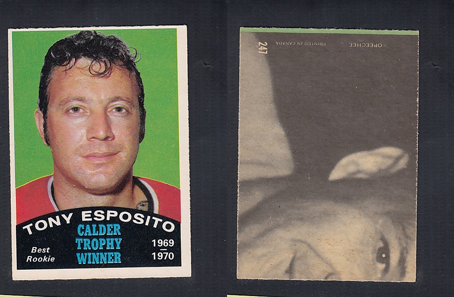 1970-71 O-PEE-CHEE HOCKEY CARD #247 CALDER TROPHY AWARD WINNER: TONY ESPOSITO photo 1970-71 O-PEE-CHEE HOCKEY CARD #247 CALDER TROPHY AWARD WINNER: TONY ESPOSITO photo