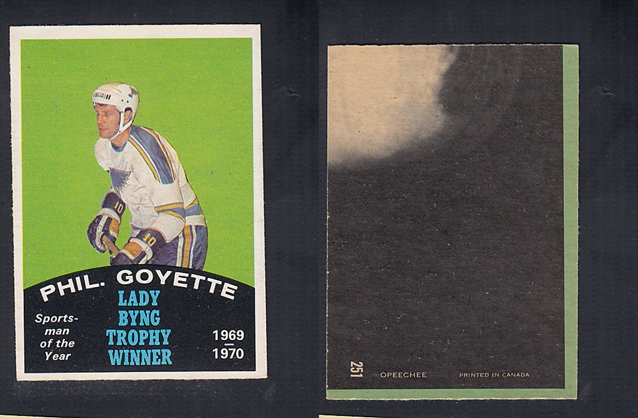 1970-71 O-PEE-CHEE HOCKEY CARD #251 LADY BYNG TROPHY AWARD WINNER: PHIL. GOYETTE photo 1970-71 O-PEE-CHEE HOCKEY CARD #251 LADY BYNG TROPHY AWARD WINNER: PHIL. GOYETTE photo