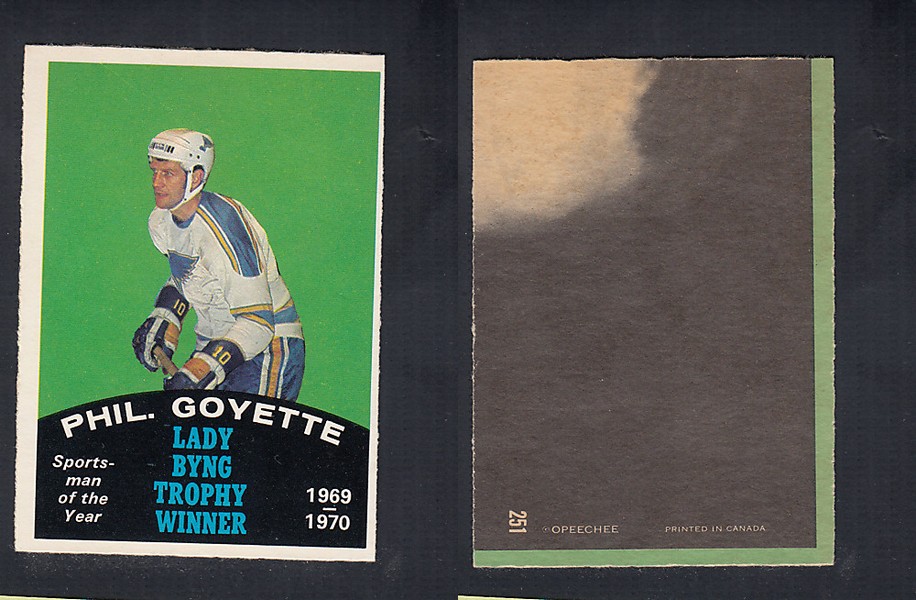 1970-71 O-PEE-CHEE HOCKEY CARD #251 LADY BYNG TROPHY AWARD WINNER: PHIL. GOYETTE photo 1970-71 O-PEE-CHEE HOCKEY CARD #251 LADY BYNG TROPHY AWARD WINNER: PHIL. GOYETTE photo