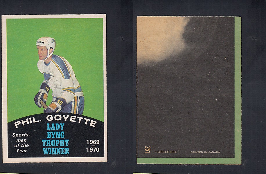 1970-71 O-PEE-CHEE HOCKEY CARD #251 LADY BYNG TROPHY AWARD WINNER: PHIL. GOYETTE photo 1970-71 O-PEE-CHEE HOCKEY CARD #251 LADY BYNG TROPHY AWARD WINNER: PHIL. GOYETTE photo