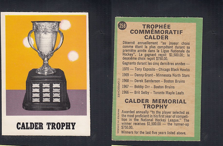 1970-71 O-PEE-CHEE HOCKEY CARD #258 THE CALDER TROPHY photo 1970-71 O-PEE-CHEE HOCKEY CARD #258 THE CALDER TROPHY photo