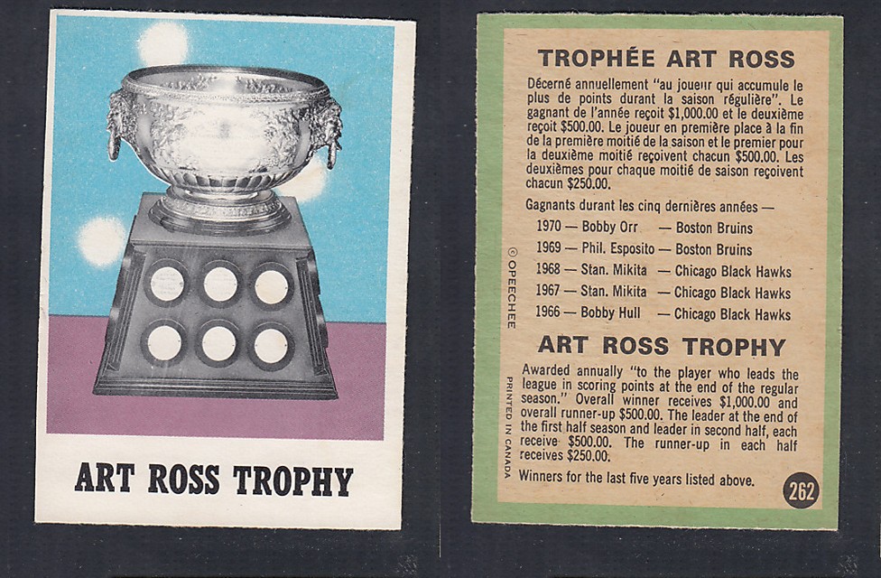 1970-71 O-PEE-CHEE HOCKEY CARD #262 ART ROSS TROPHY photo 1970-71 O-PEE-CHEE HOCKEY CARD #262 ART ROSS TROPHY photo