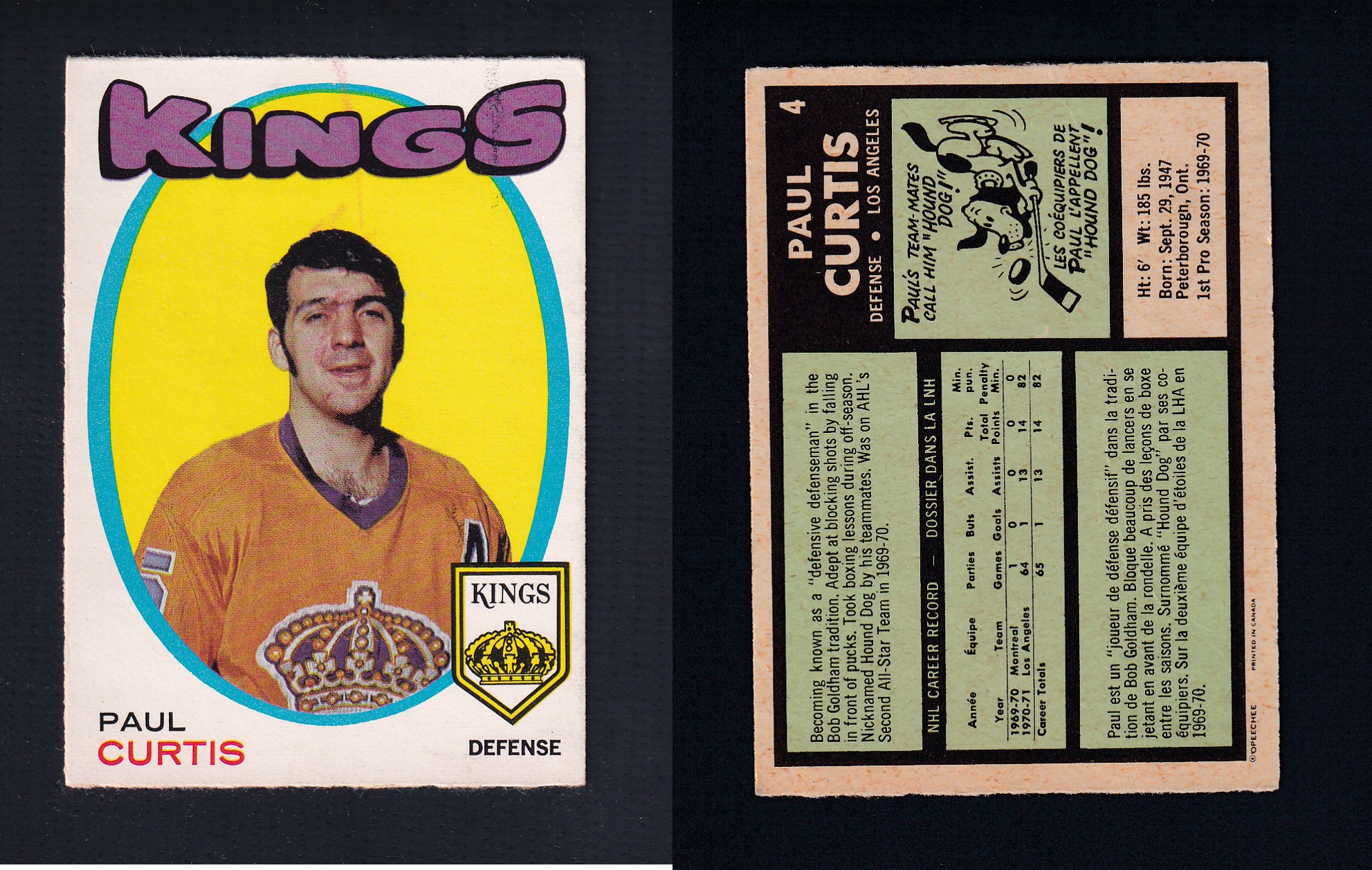 1971-72 O-PEE-CHEE HOCKEY CARD #4 P. CURTIS photo 1971-72 O-PEE-CHEE HOCKEY CARD #4 P. CURTIS photo