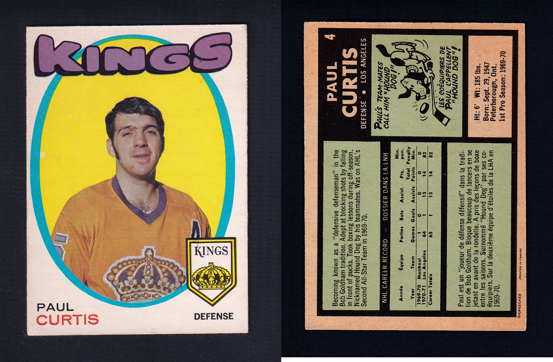 1971-72 O-PEE-CHEE HOCKEY CARD #4 P. CURTIS photo 1971-72 O-PEE-CHEE HOCKEY CARD #4 P. CURTIS photo