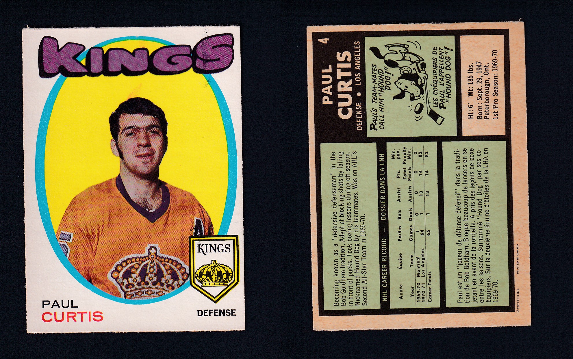 1971-72 O-PEE-CHEE HOCKEY CARD #4 P. CURTIS photo 1971-72 O-PEE-CHEE HOCKEY CARD #4 P. CURTIS photo