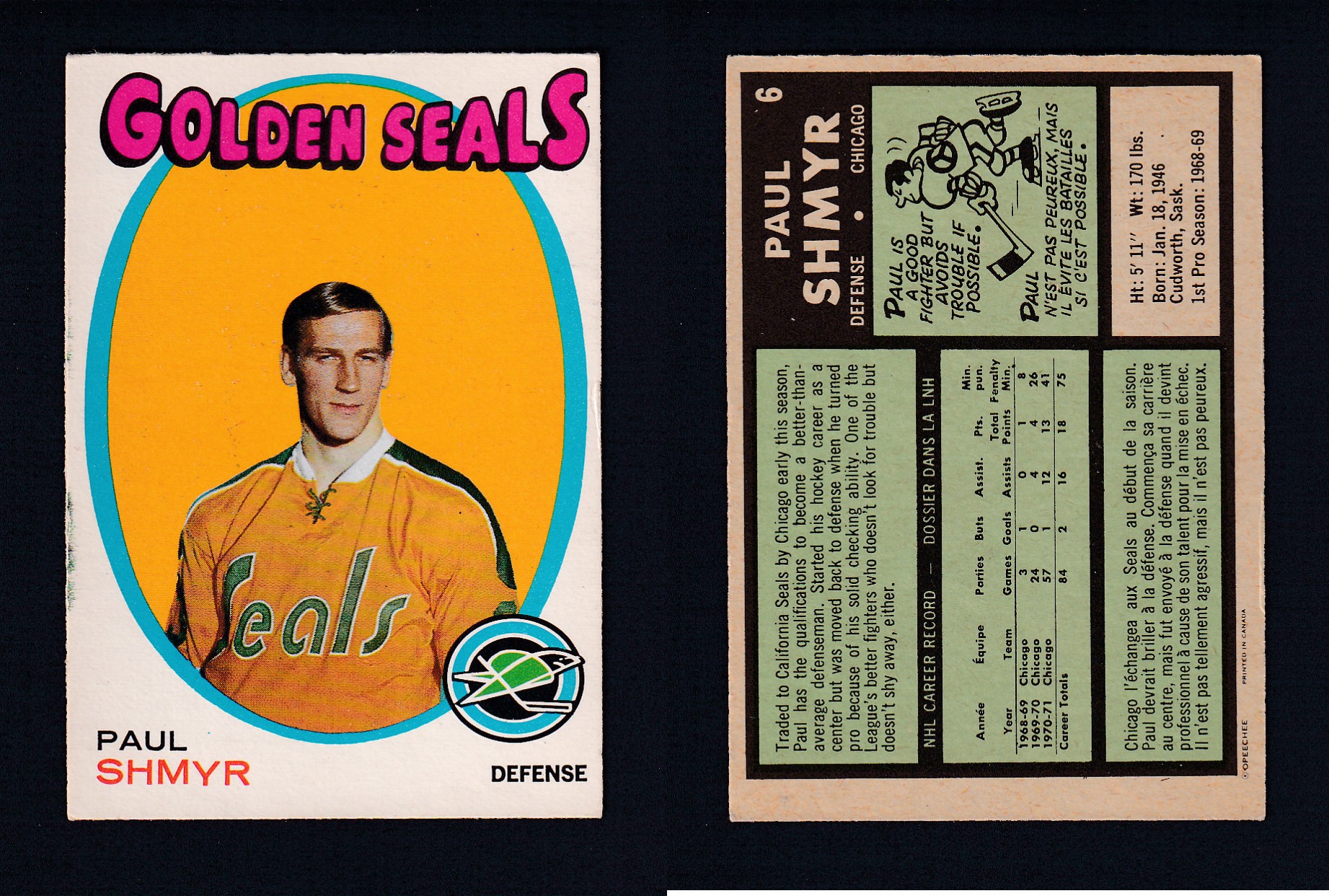 1971-72 O-PEE-CHEE HOCKEY CARD #6 P. SHMYR photo
