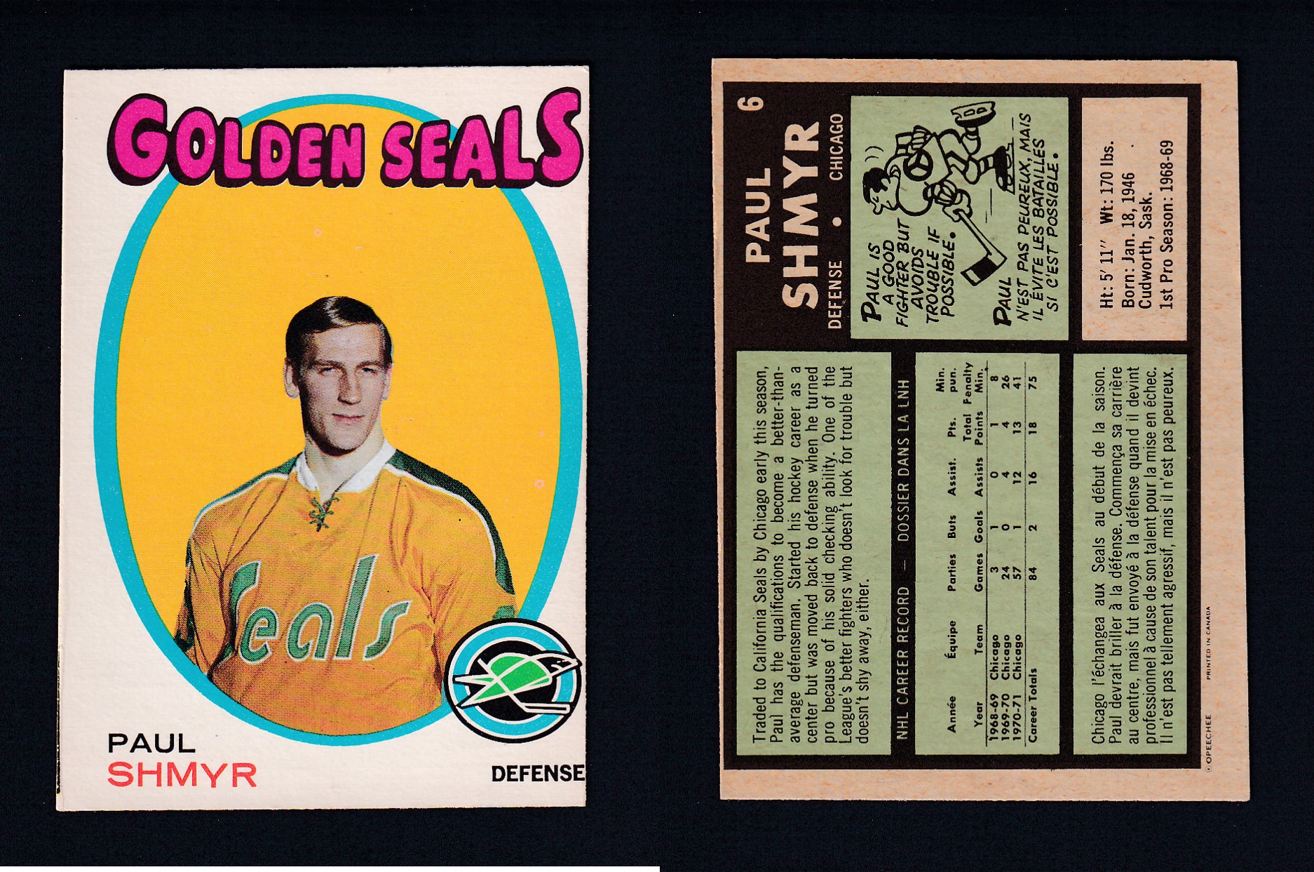 1971-72 O-PEE-CHEE HOCKEY CARD #6 P. SHMYR photo