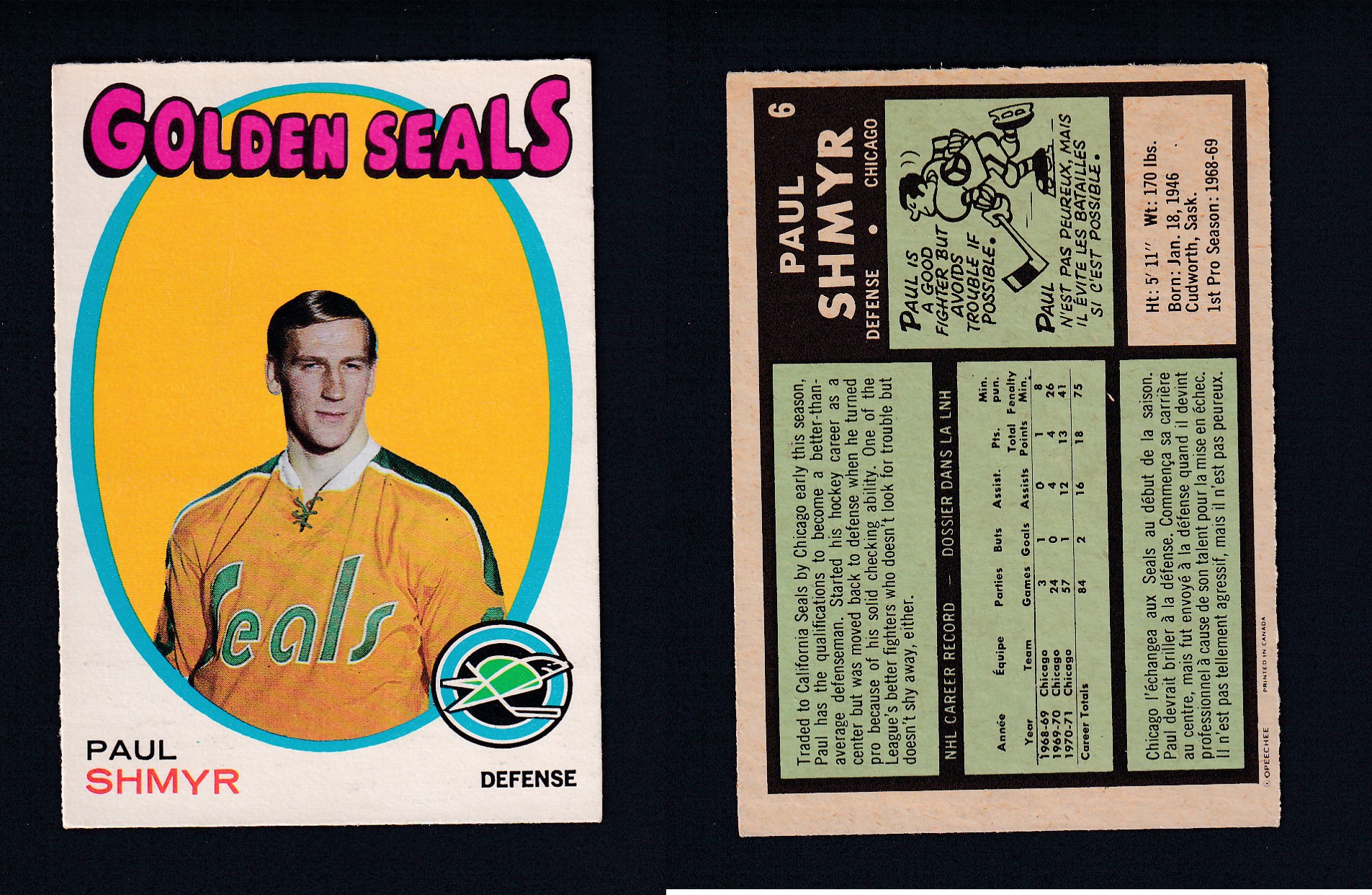 1971-72 O-PEE-CHEE HOCKEY CARD #6 P. SHMYR photo