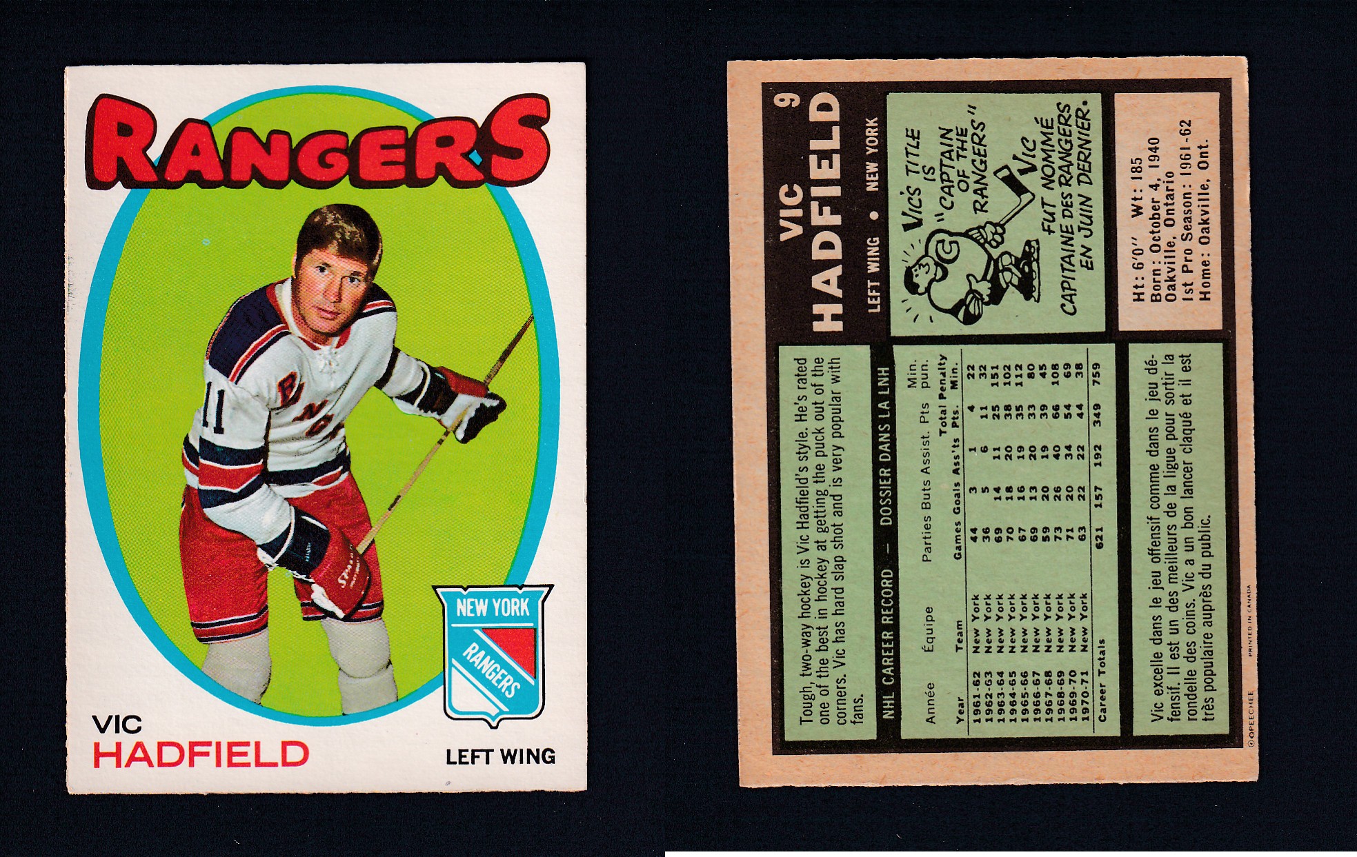 1971-72 O-PEE-CHEE HOCKEY CARD #9 V. HADFIELD photo