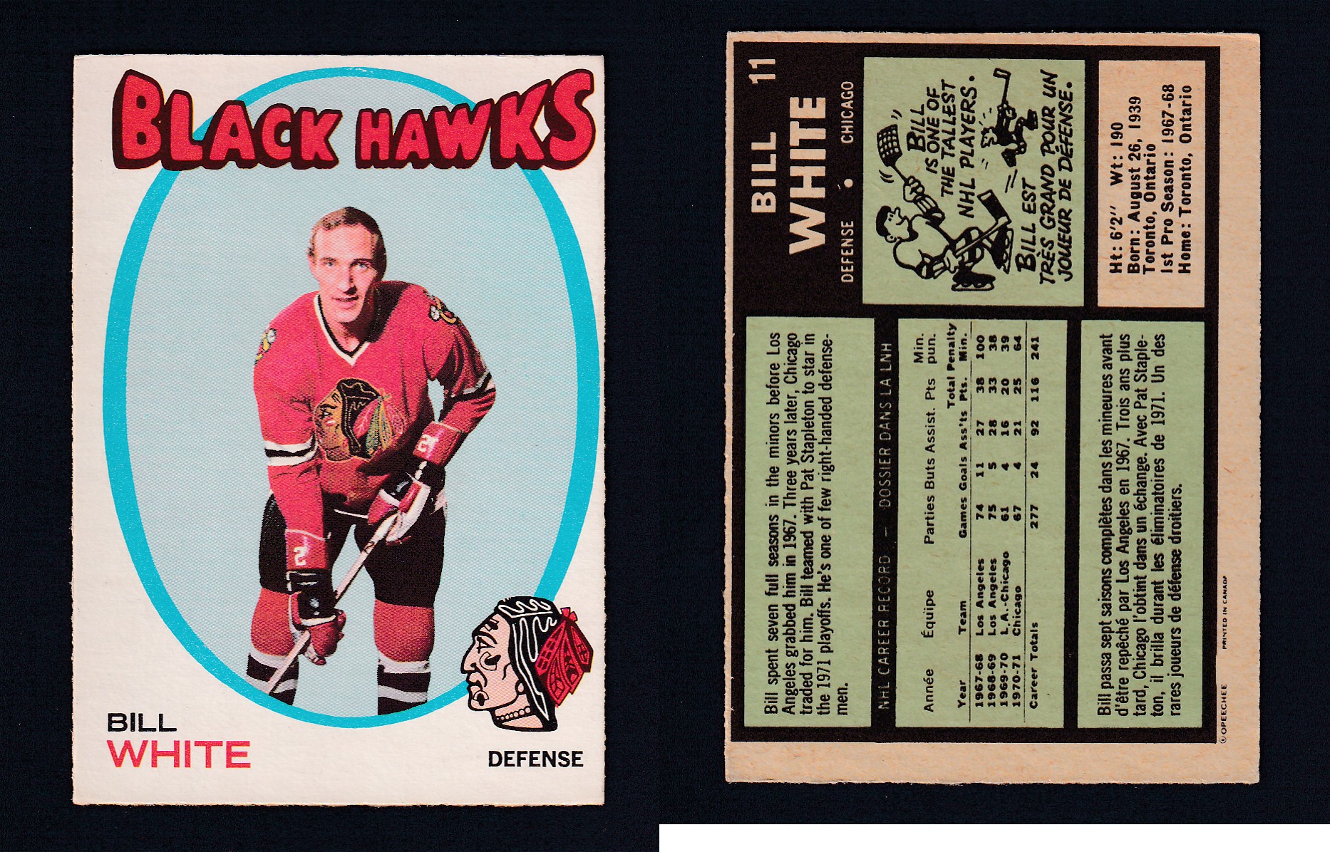 1971-72 O-PEE-CHEE HOCKEY CARD #11 B. WHITE photo 1971-72 O-PEE-CHEE HOCKEY CARD #11 B. WHITE photo