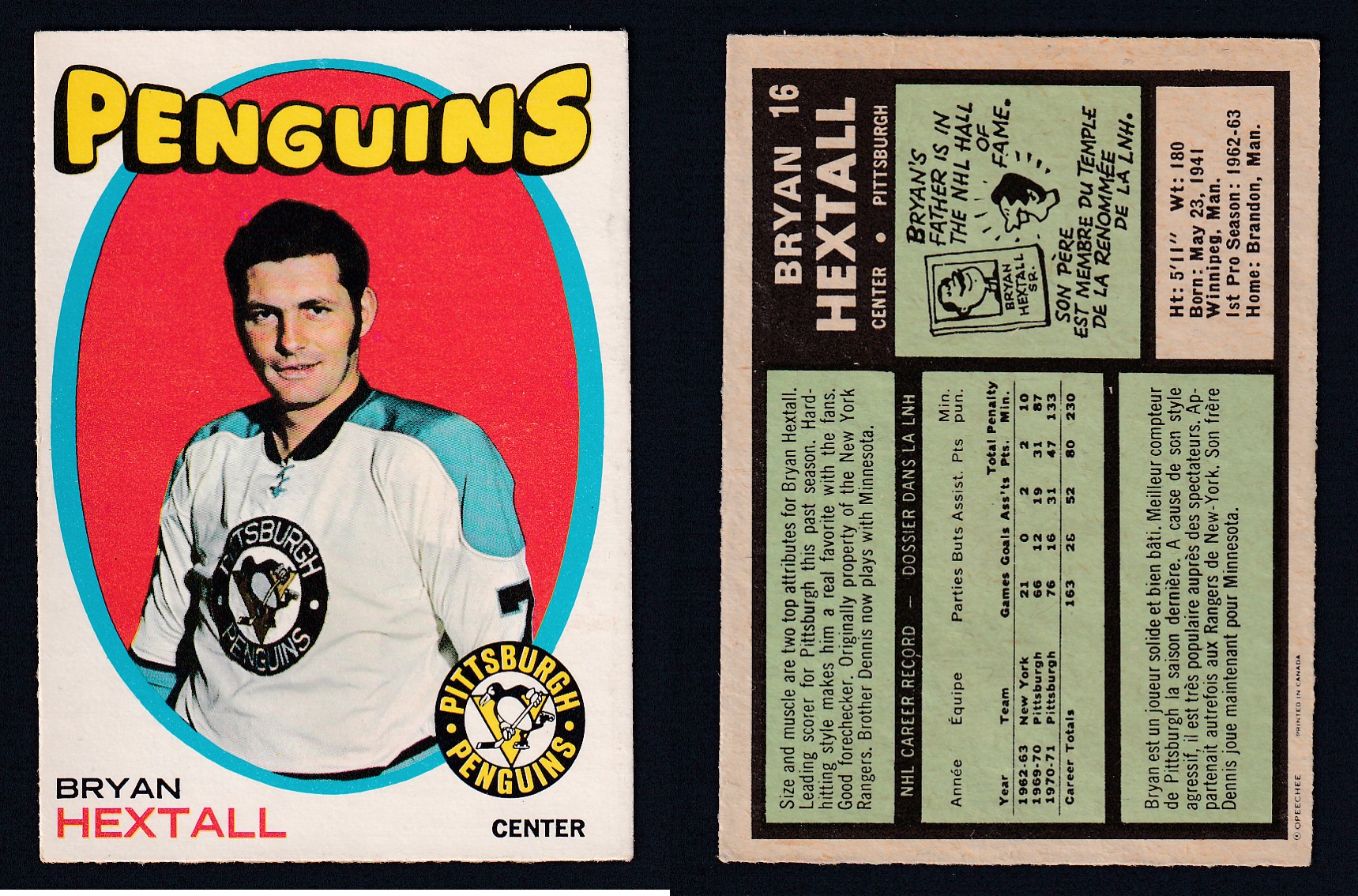 1971-72 O-PEE-CHEE HOCKEY CARD #16 B. HEXTALL photo 1971-72 O-PEE-CHEE HOCKEY CARD #16 B. HEXTALL photo