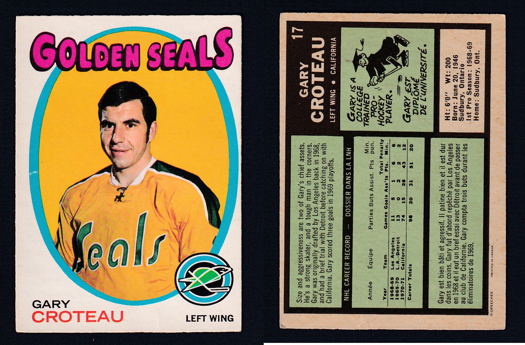 1971-72 O-PEE-CHEE HOCKEY CARD #17 G. CROTEAU photo 1971-72 O-PEE-CHEE HOCKEY CARD #17 G. CROTEAU photo