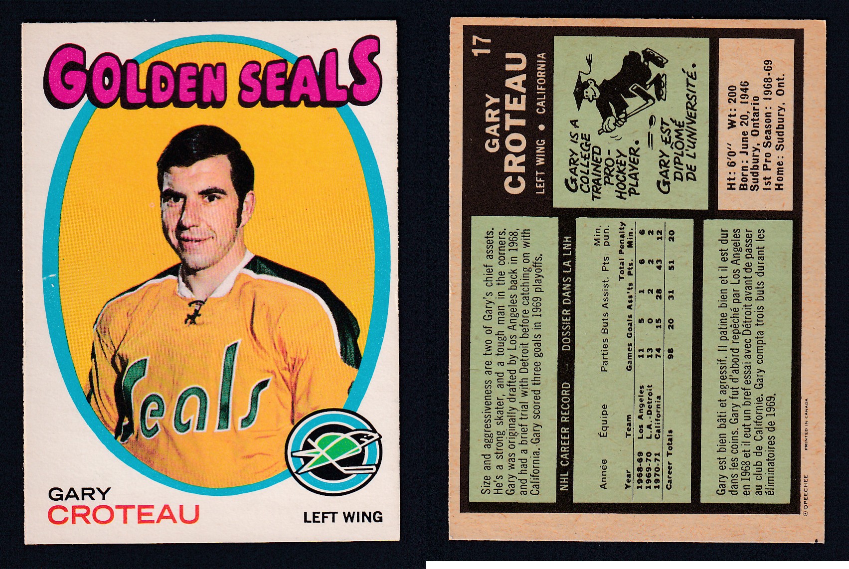1971-72 O-PEE-CHEE HOCKEY CARD #17 G. CROTEAU photo 1971-72 O-PEE-CHEE HOCKEY CARD #17 G. CROTEAU photo