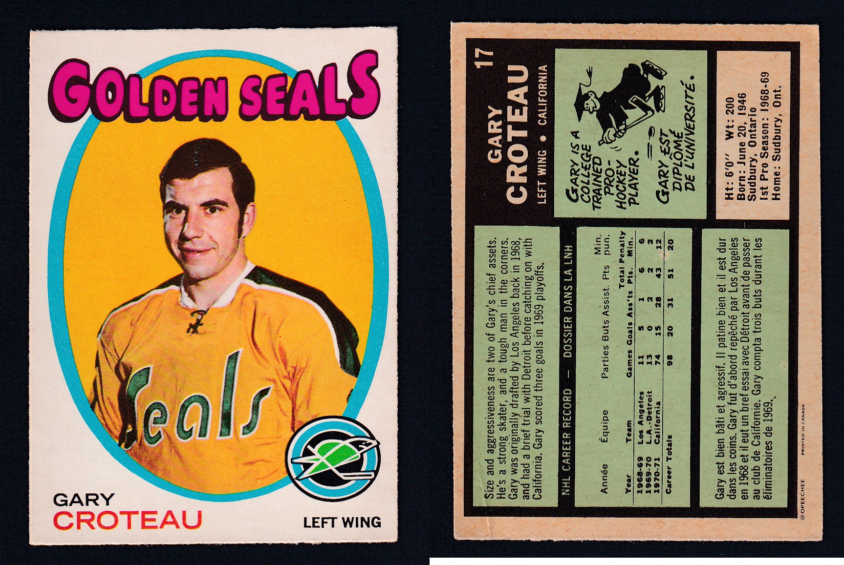 1971-72 O-PEE-CHEE HOCKEY CARD #17 G. CROTEAU photo 1971-72 O-PEE-CHEE HOCKEY CARD #17 G. CROTEAU photo
