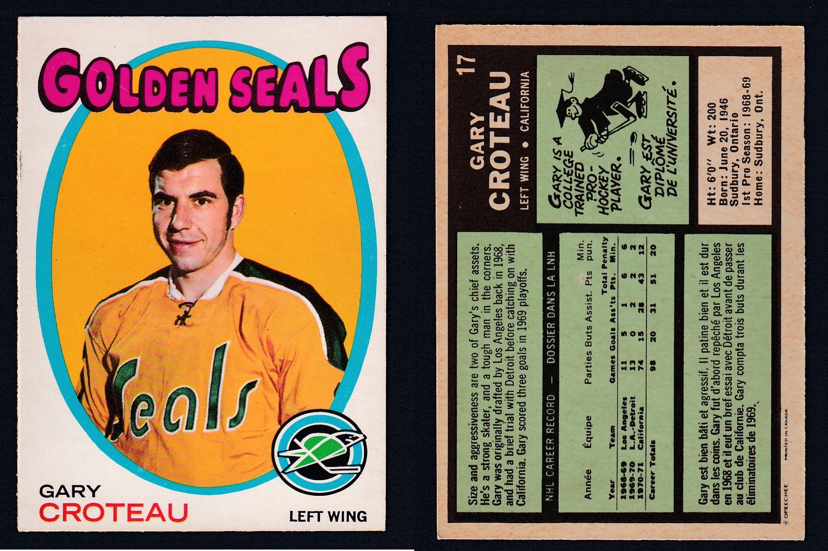 1971-72 O-PEE-CHEE HOCKEY CARD #17 G. CROTEAU photo 1971-72 O-PEE-CHEE HOCKEY CARD #17 G. CROTEAU photo