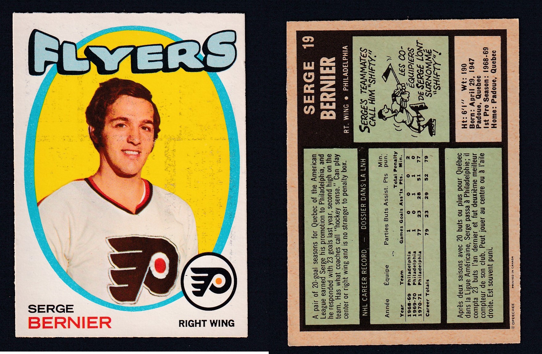 1971-72 O-PEE-CHEE HOCKEY CARD #19 S. BERNIER photo 1971-72 O-PEE-CHEE HOCKEY CARD #19 S. BERNIER photo