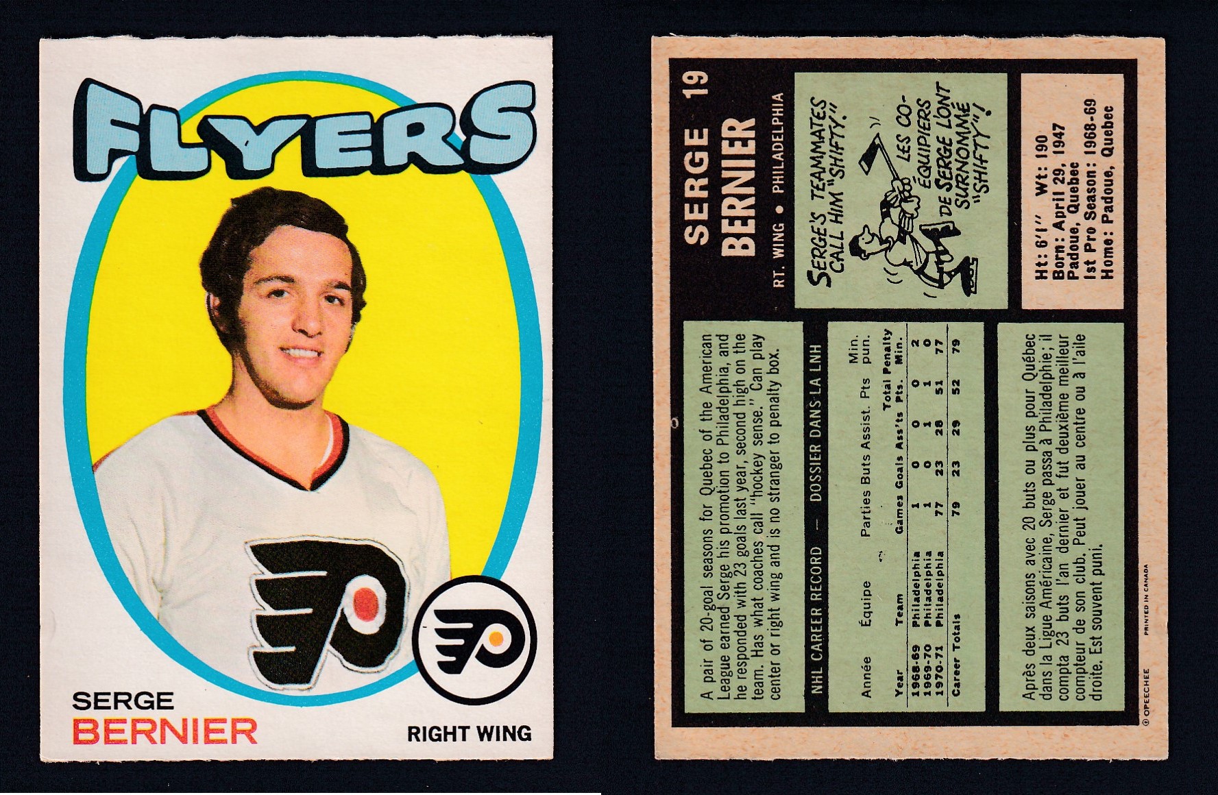 1971-72 O-PEE-CHEE HOCKEY CARD #19 S. BERNIER photo 1971-72 O-PEE-CHEE HOCKEY CARD #19 S. BERNIER photo