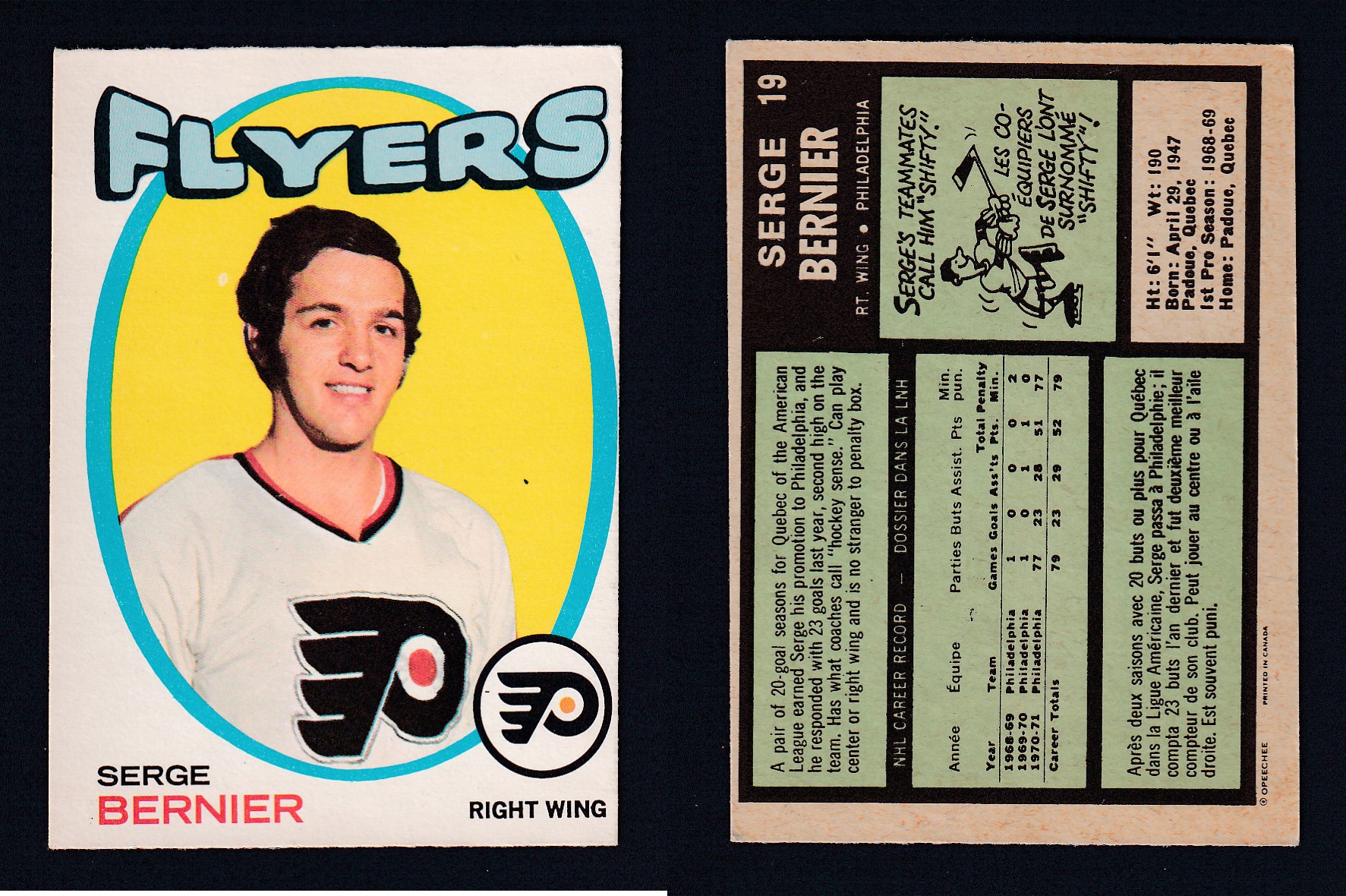 1971-72 O-PEE-CHEE HOCKEY CARD #19 S. BERNIER photo 1971-72 O-PEE-CHEE HOCKEY CARD #19 S. BERNIER photo