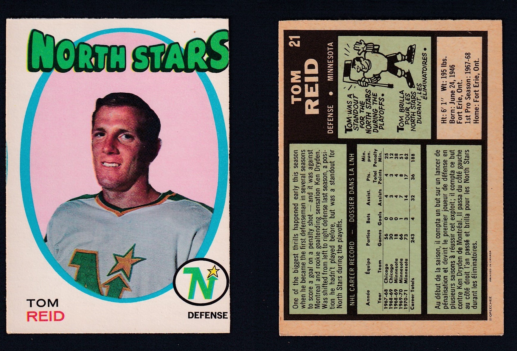 1971-72 O-PEE-CHEE HOCKEY CARD #21 T. REID photo 1971-72 O-PEE-CHEE HOCKEY CARD #21 T. REID photo