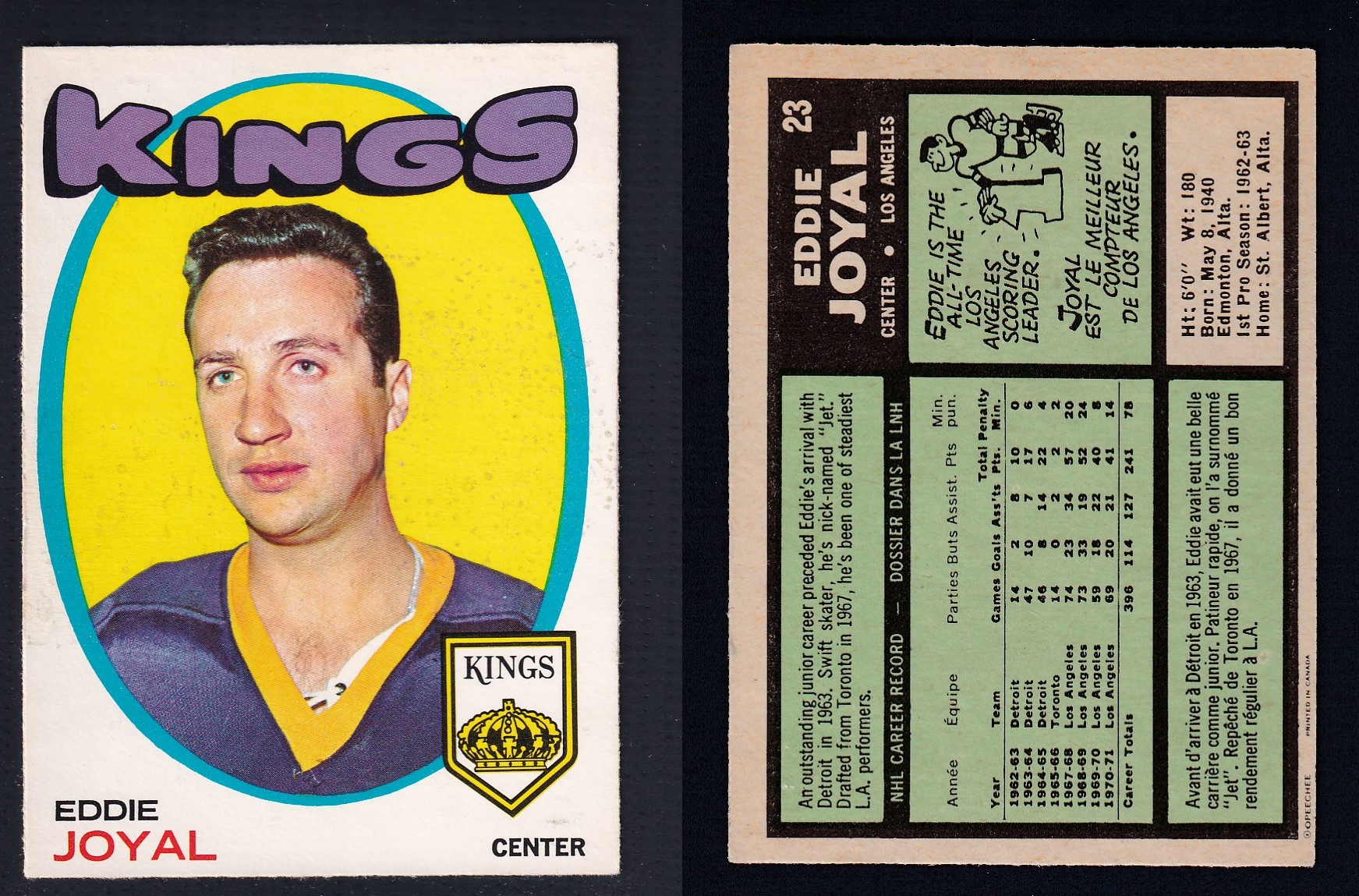 1971-72 O-PEE-CHEE HOCKEY CARD #23 E. JOYAL photo 1971-72 O-PEE-CHEE HOCKEY CARD #23 E. JOYAL photo
