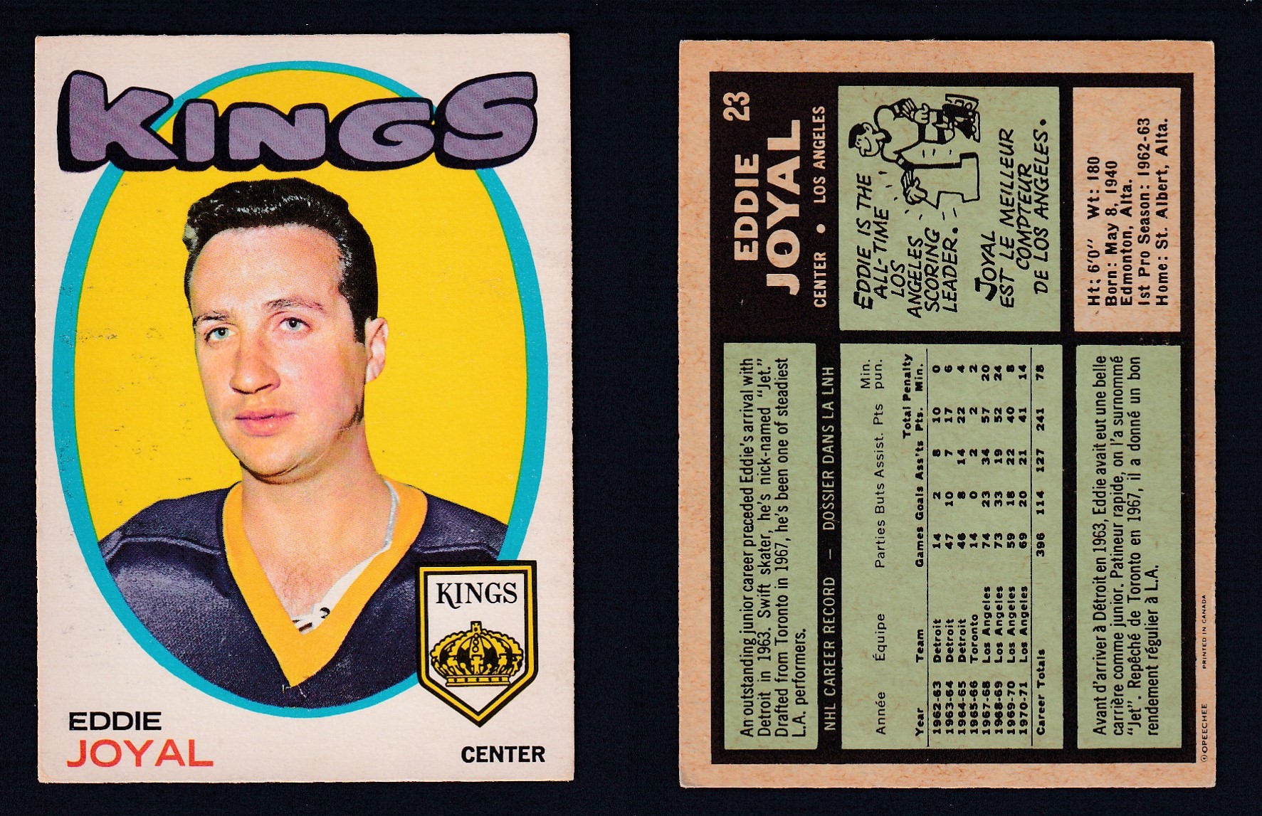1971-72 O-PEE-CHEE HOCKEY CARD #23 E. JOYAL photo 1971-72 O-PEE-CHEE HOCKEY CARD #23 E. JOYAL photo