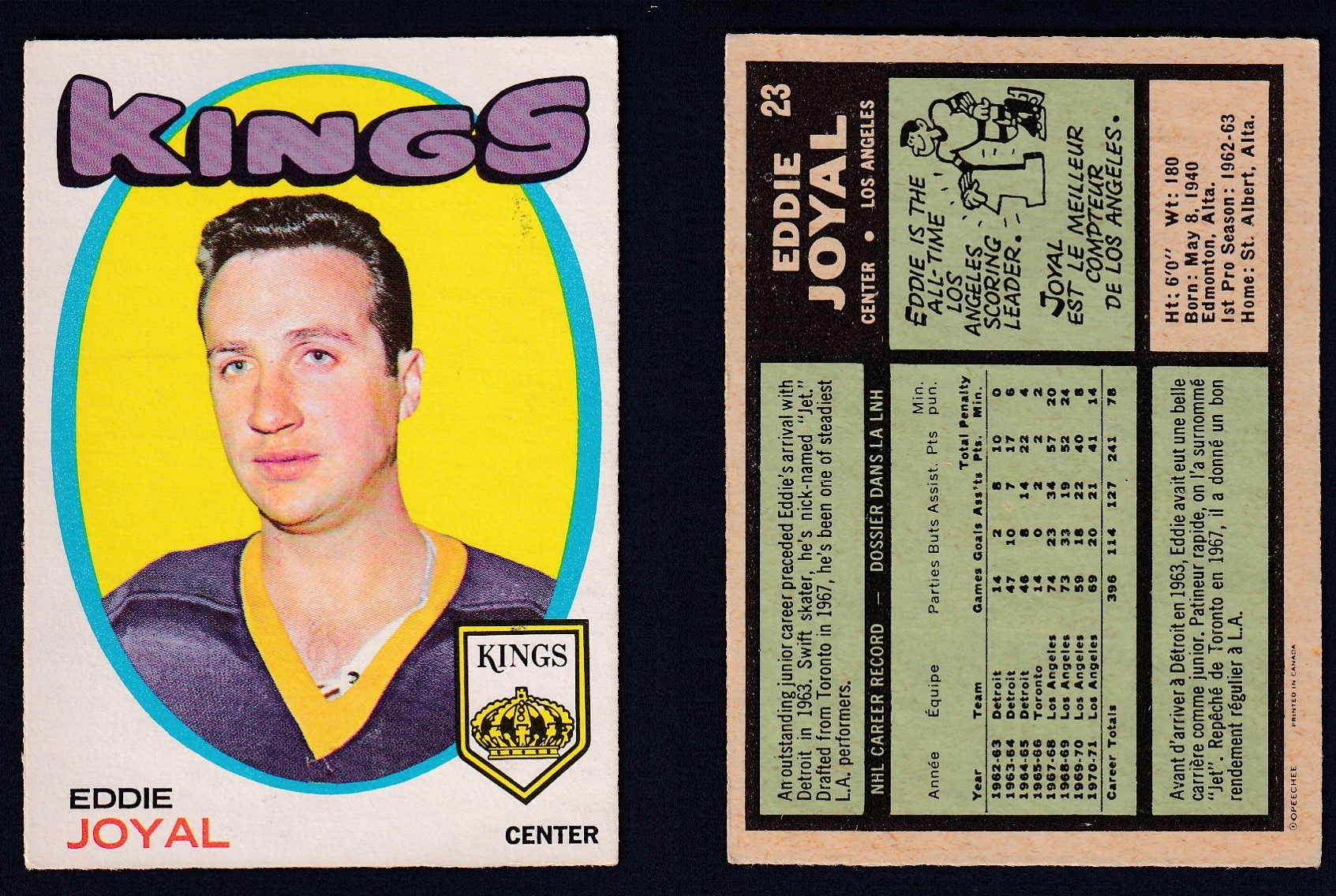 1971-72 O-PEE-CHEE HOCKEY CARD #23 E. JOYAL photo 1971-72 O-PEE-CHEE HOCKEY CARD #23 E. JOYAL photo