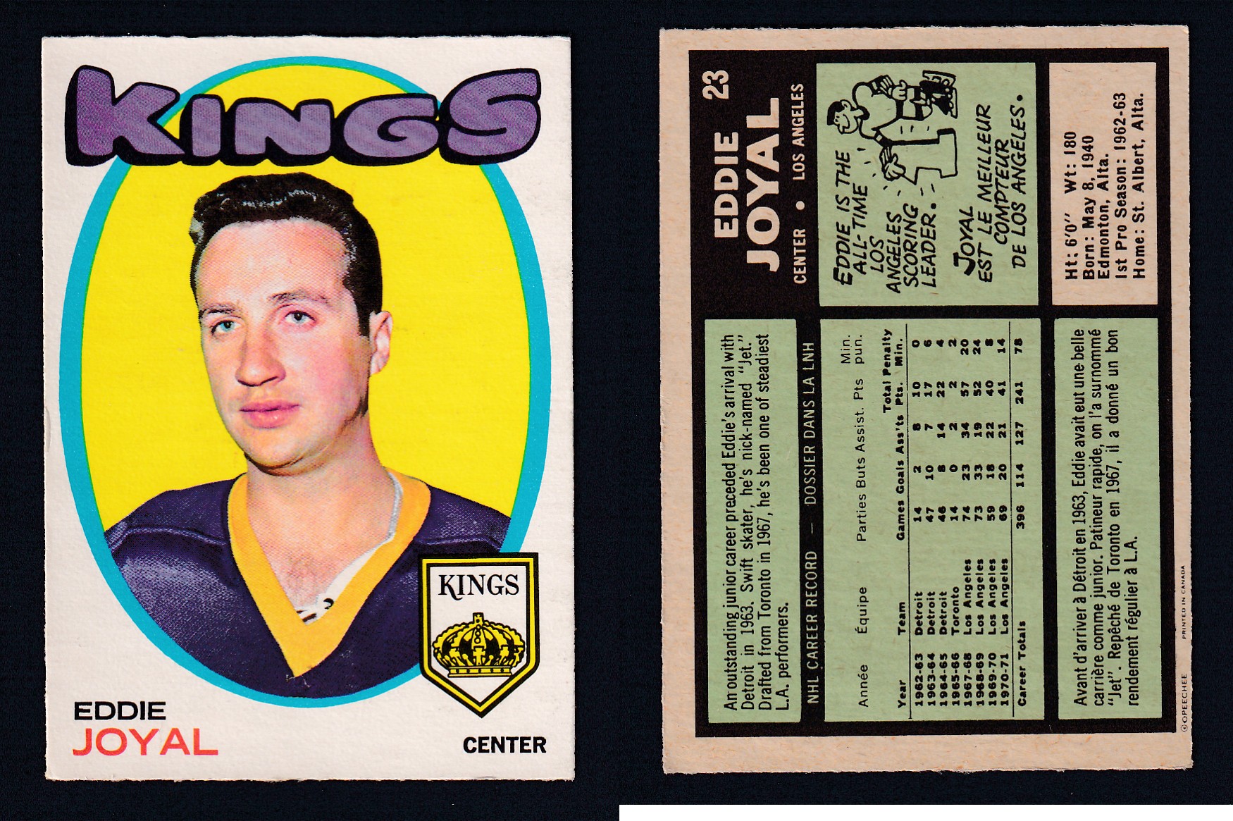 1971-72 O-PEE-CHEE HOCKEY CARD #23 E. JOYAL photo 1971-72 O-PEE-CHEE HOCKEY CARD #23 E. JOYAL photo