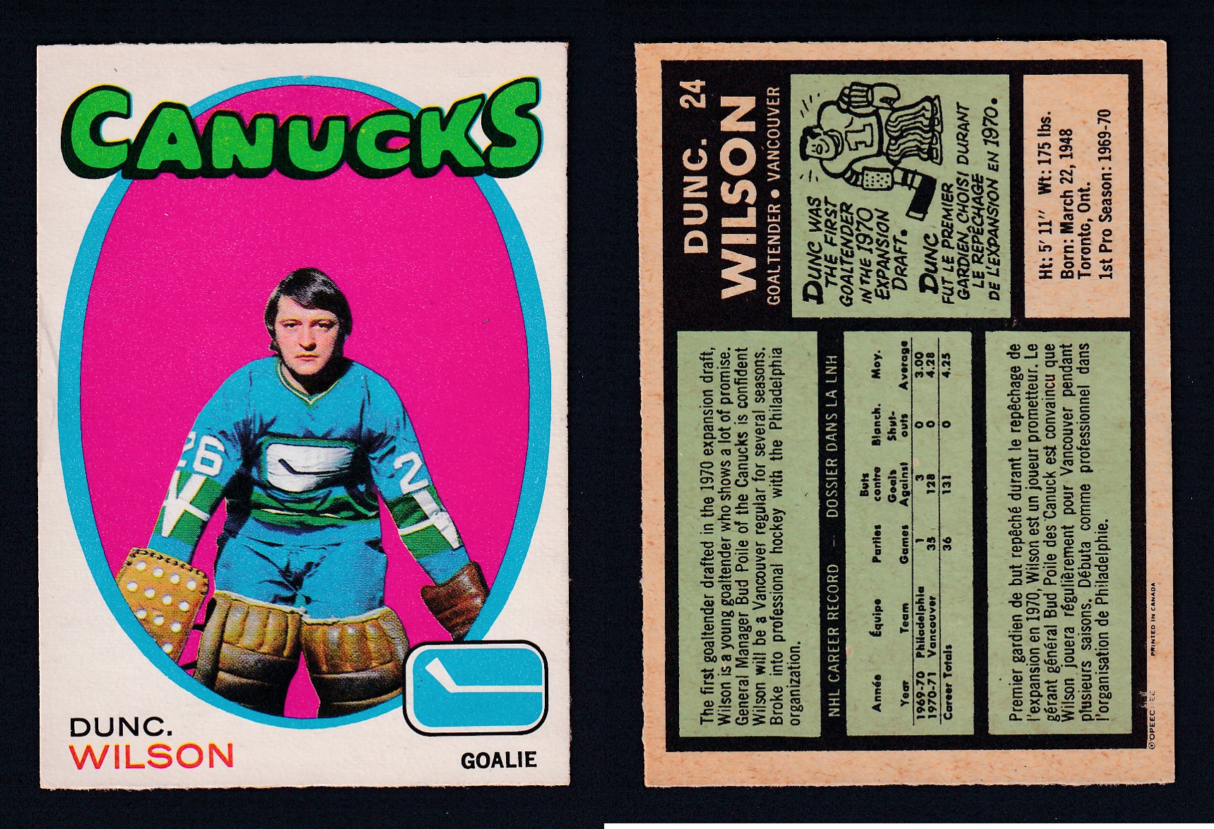 1971-72 O-PEE-CHEE HOCKEY CARD #24 D. WILSON photo 1971-72 O-PEE-CHEE HOCKEY CARD #24 D. WILSON photo