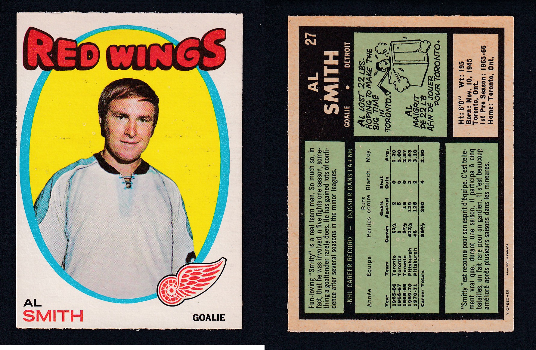 1971-72 O-PEE-CHEE HOCKEY CARD #27 A. SMITH photo 1971-72 O-PEE-CHEE HOCKEY CARD #27 A. SMITH photo