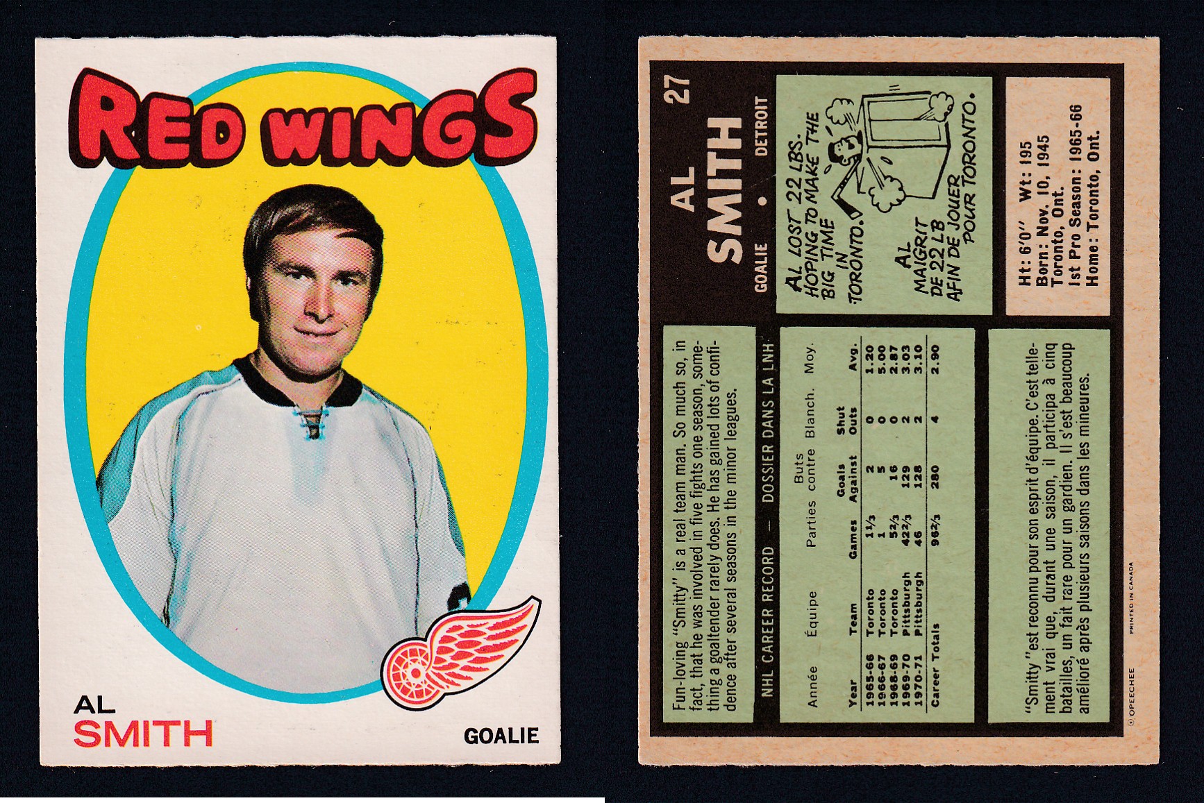 1971-72 O-PEE-CHEE HOCKEY CARD #27 A. SMITH photo 1971-72 O-PEE-CHEE HOCKEY CARD #27 A. SMITH photo