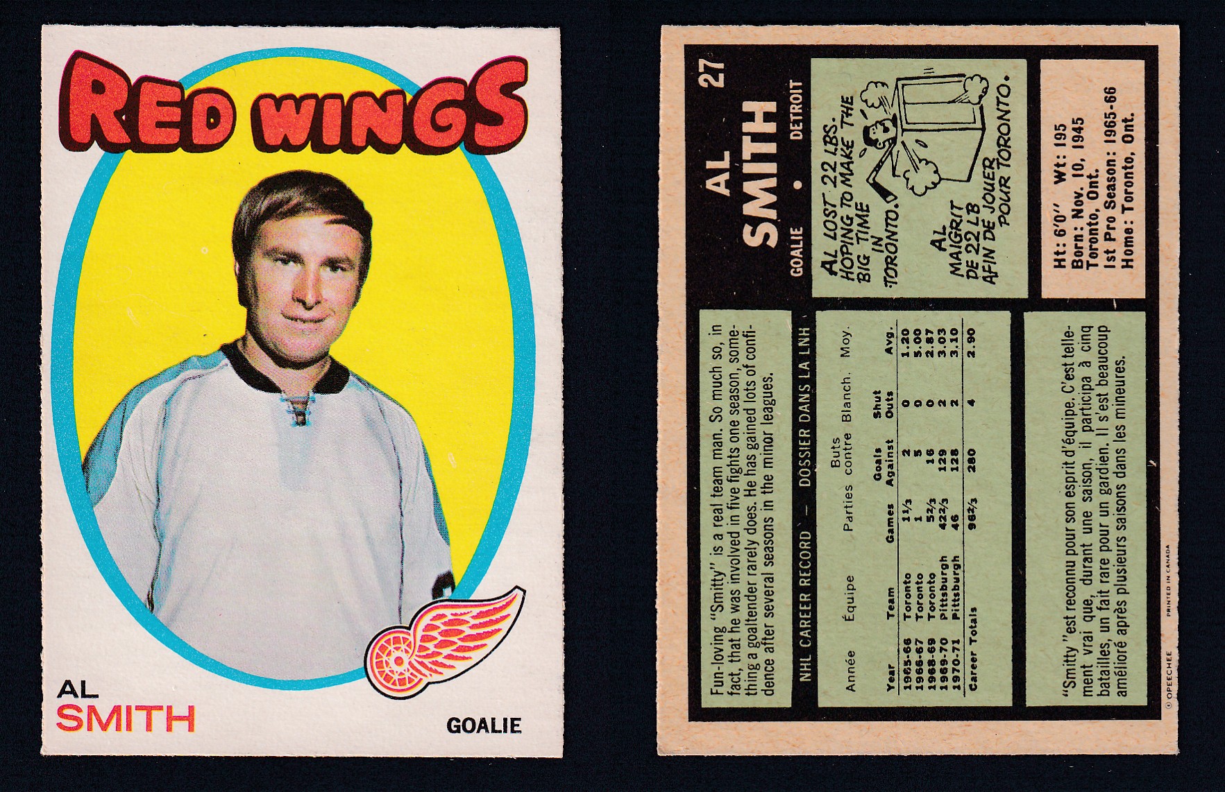 1971-72 O-PEE-CHEE HOCKEY CARD #27 A. SMITH photo 1971-72 O-PEE-CHEE HOCKEY CARD #27 A. SMITH photo