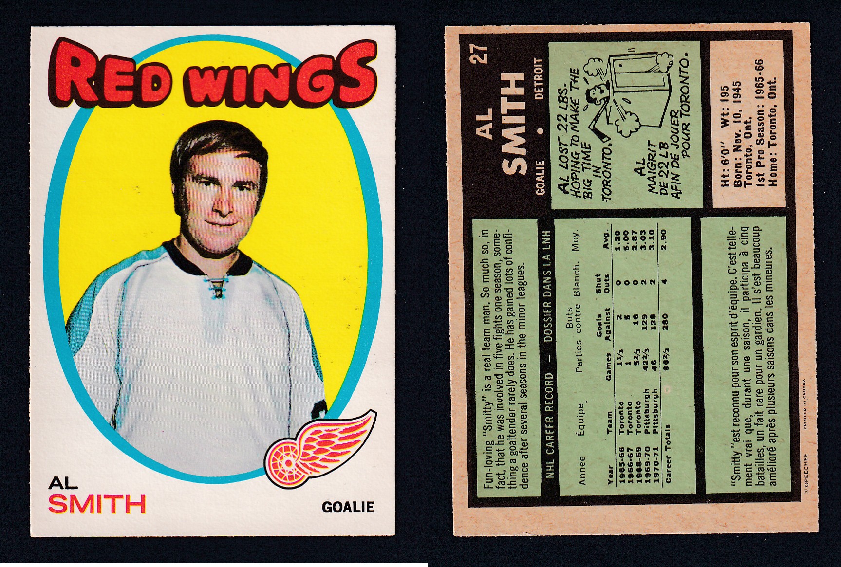 1971-72 O-PEE-CHEE HOCKEY CARD #27 A. SMITH photo 1971-72 O-PEE-CHEE HOCKEY CARD #27 A. SMITH photo