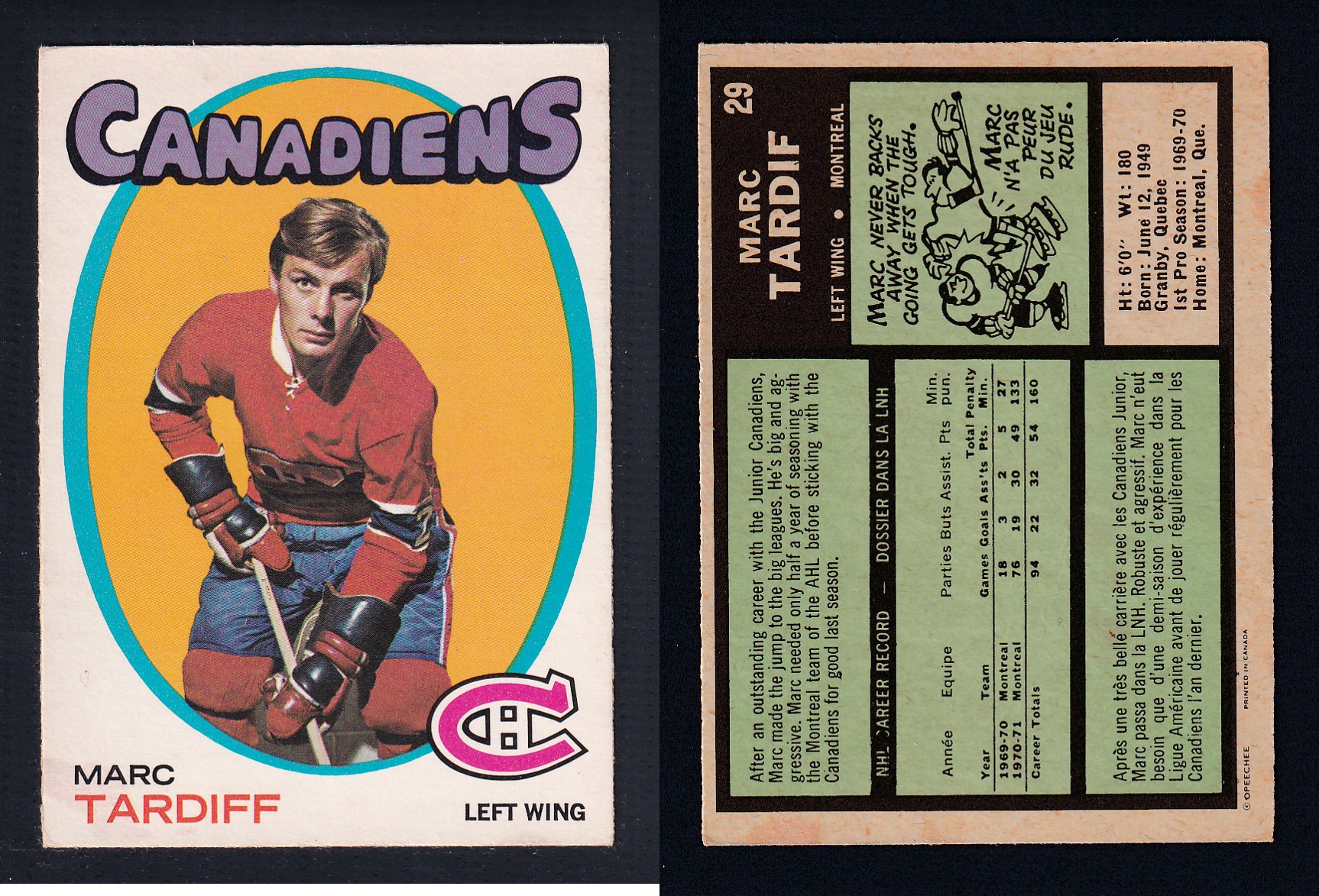 1971-72 O-PEE-CHEE HOCKEY CARD #29 M. TARDIFF photo 1971-72 O-PEE-CHEE HOCKEY CARD #29 M. TARDIFF photo