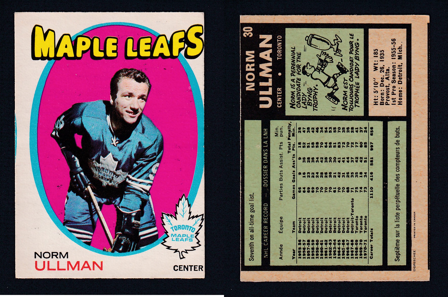 1971-72 O-PEE-CHEE HOCKEY CARD #30 N. ULLMAN photo 1971-72 O-PEE-CHEE HOCKEY CARD #30 N. ULLMAN photo