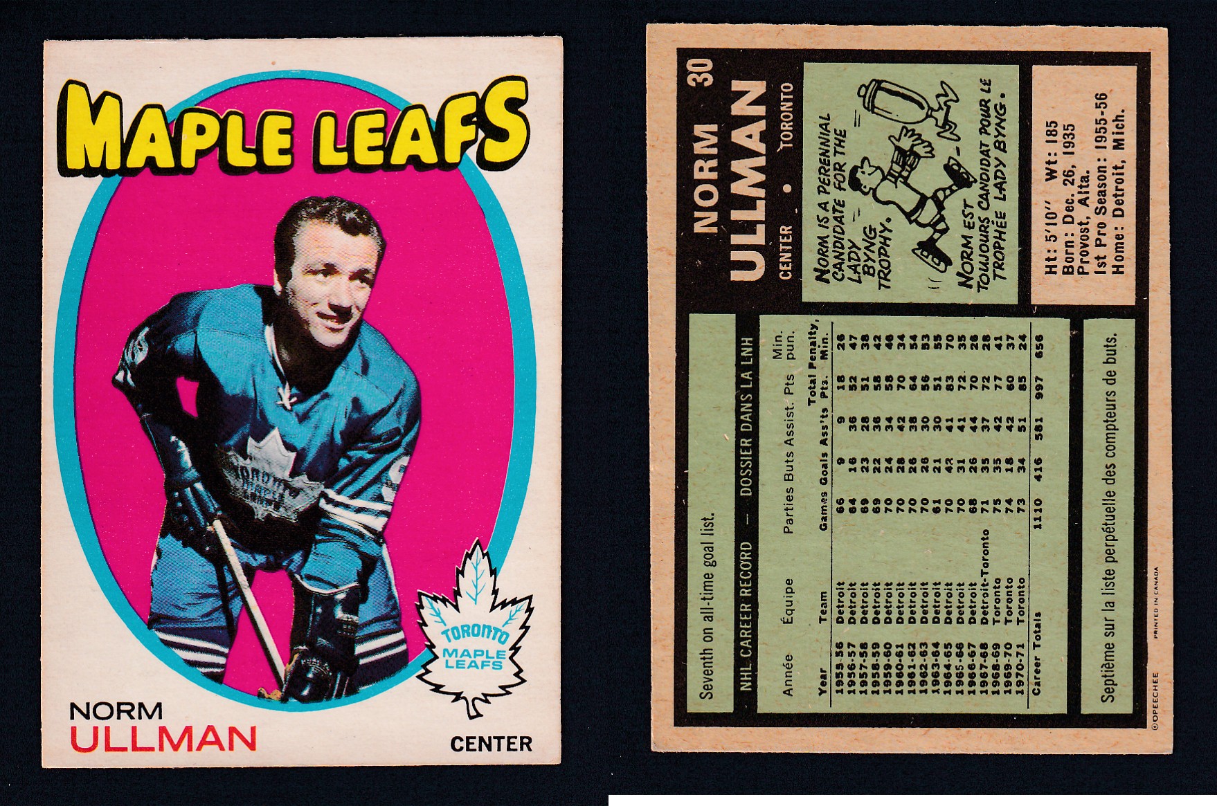 1971-72 O-PEE-CHEE HOCKEY CARD #30 N. ULLMAN photo 1971-72 O-PEE-CHEE HOCKEY CARD #30 N. ULLMAN photo
