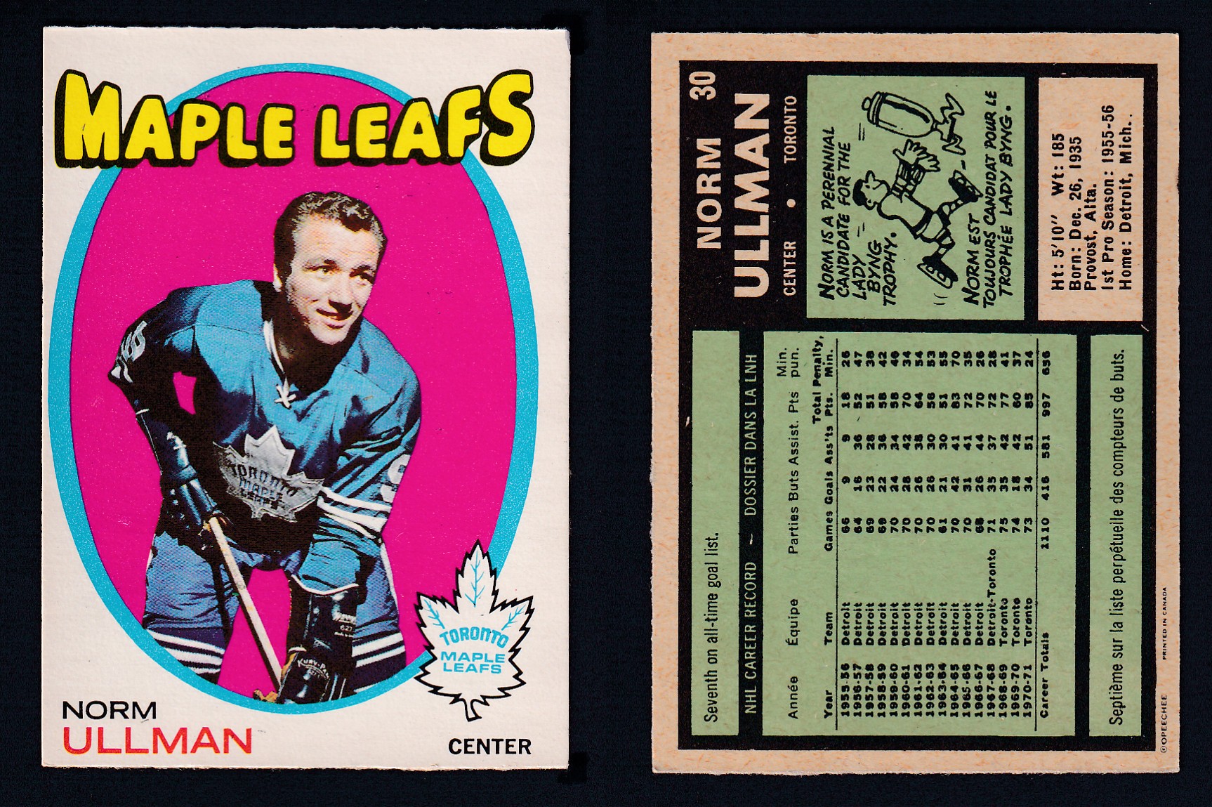 1971-72 O-PEE-CHEE HOCKEY CARD #30 N. ULLMAN photo 1971-72 O-PEE-CHEE HOCKEY CARD #30 N. ULLMAN photo