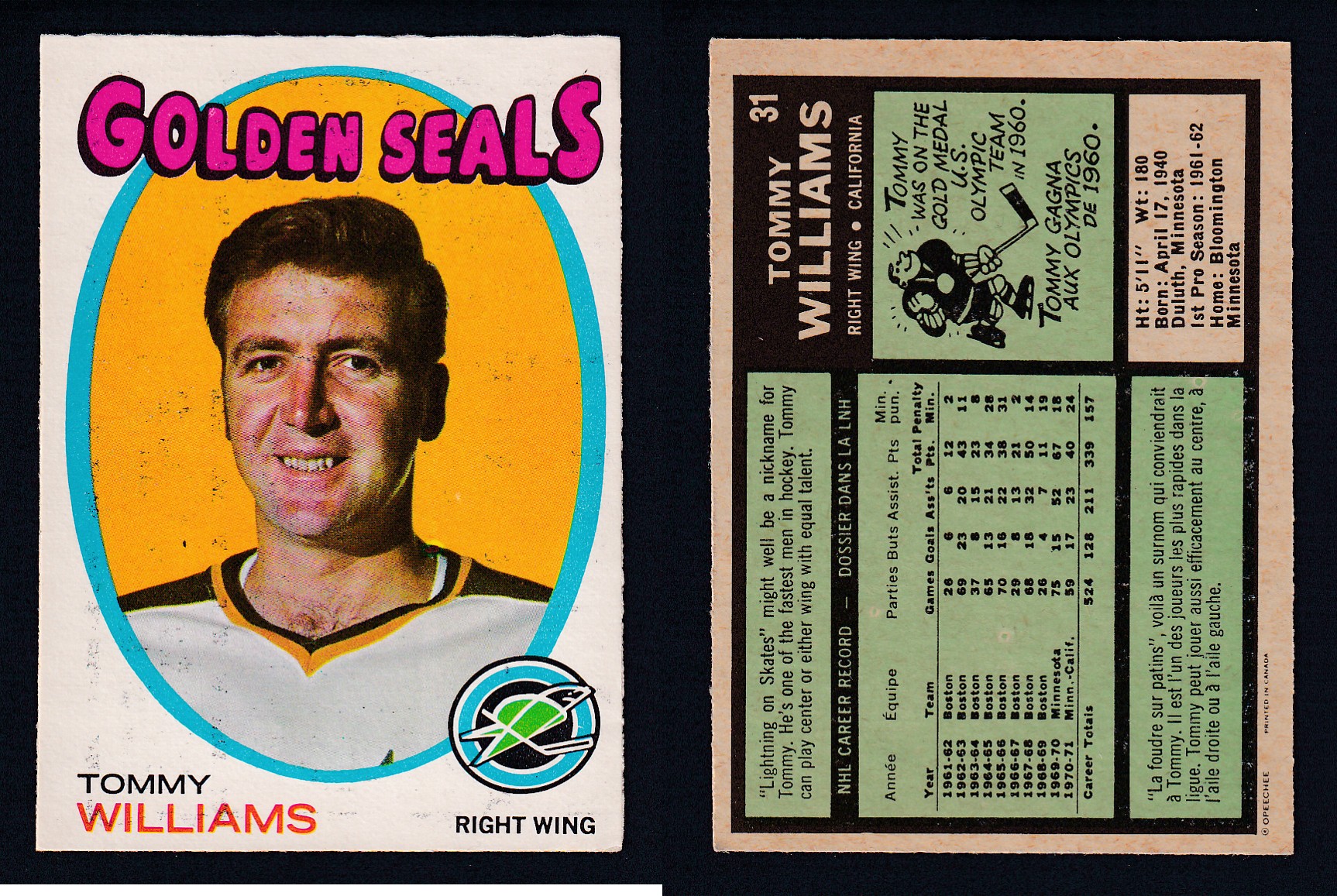 1971-72 O-PEE-CHEE HOCKEY CARD #31 T. WILLIAMS photo 1971-72 O-PEE-CHEE HOCKEY CARD #31 T. WILLIAMS photo