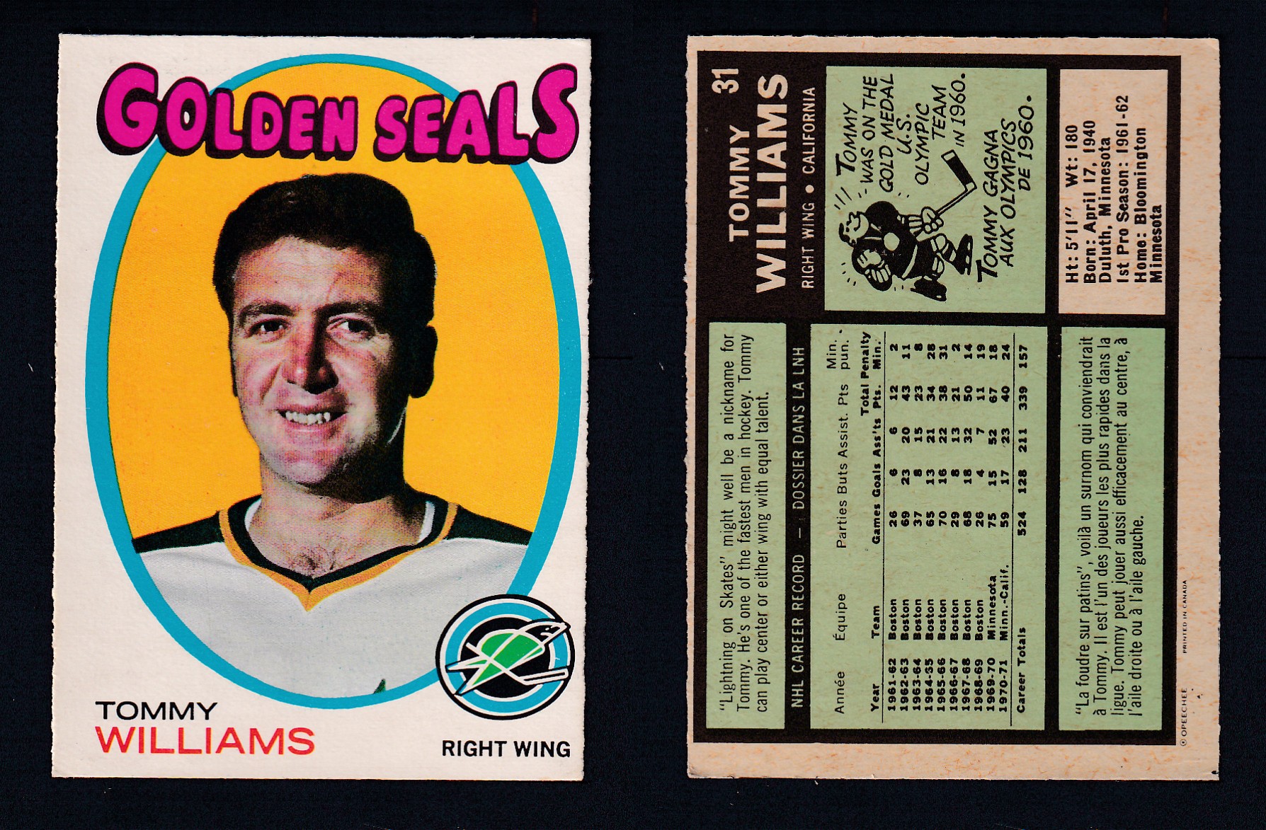 1971-72 O-PEE-CHEE HOCKEY CARD #31 T. WILLIAMS photo 1971-72 O-PEE-CHEE HOCKEY CARD #31 T. WILLIAMS photo