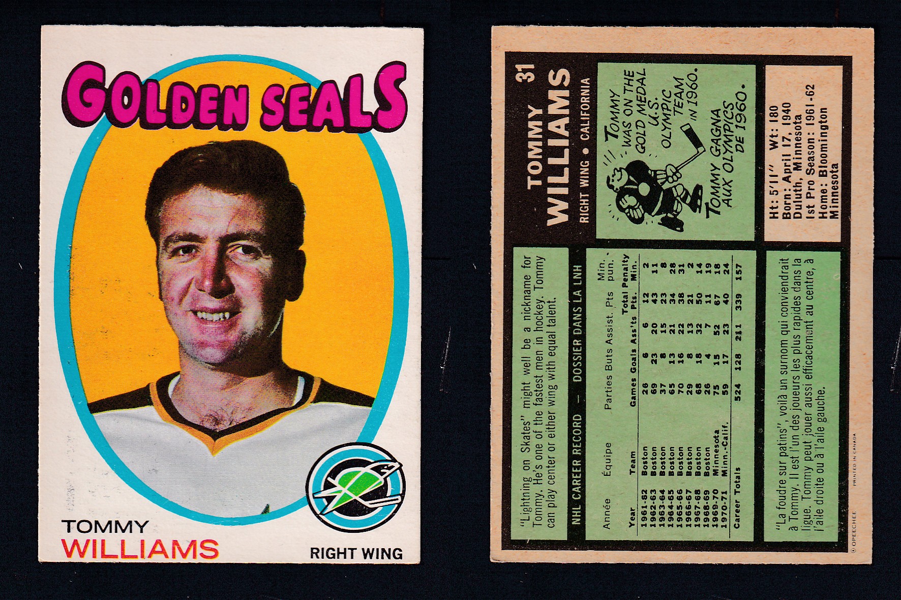 1971-72 O-PEE-CHEE HOCKEY CARD #31 T. WILLIAMS photo 1971-72 O-PEE-CHEE HOCKEY CARD #31 T. WILLIAMS photo